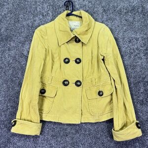 Daytrip Jacket Womens Large Yellow Cotton Twill Pea Coat Button Pockets Short